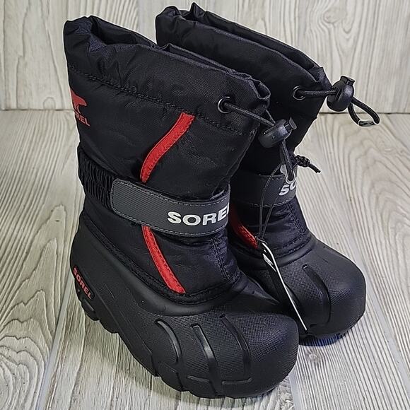 Sorel Kids Flurry Winter Waterproof Snow Boots Black Red Kids Toddler Size 8 NEW - Picture 8 of 11